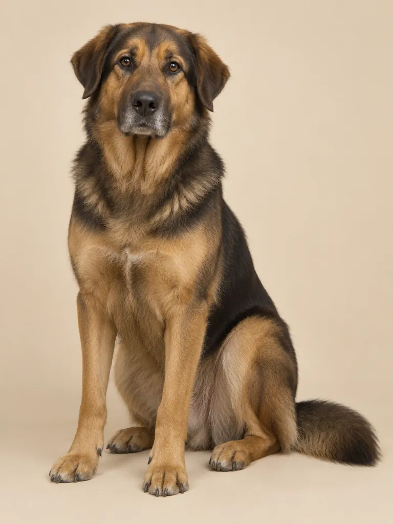 Blandras, över 20 kg fotograferad mot beige studiobakgrund